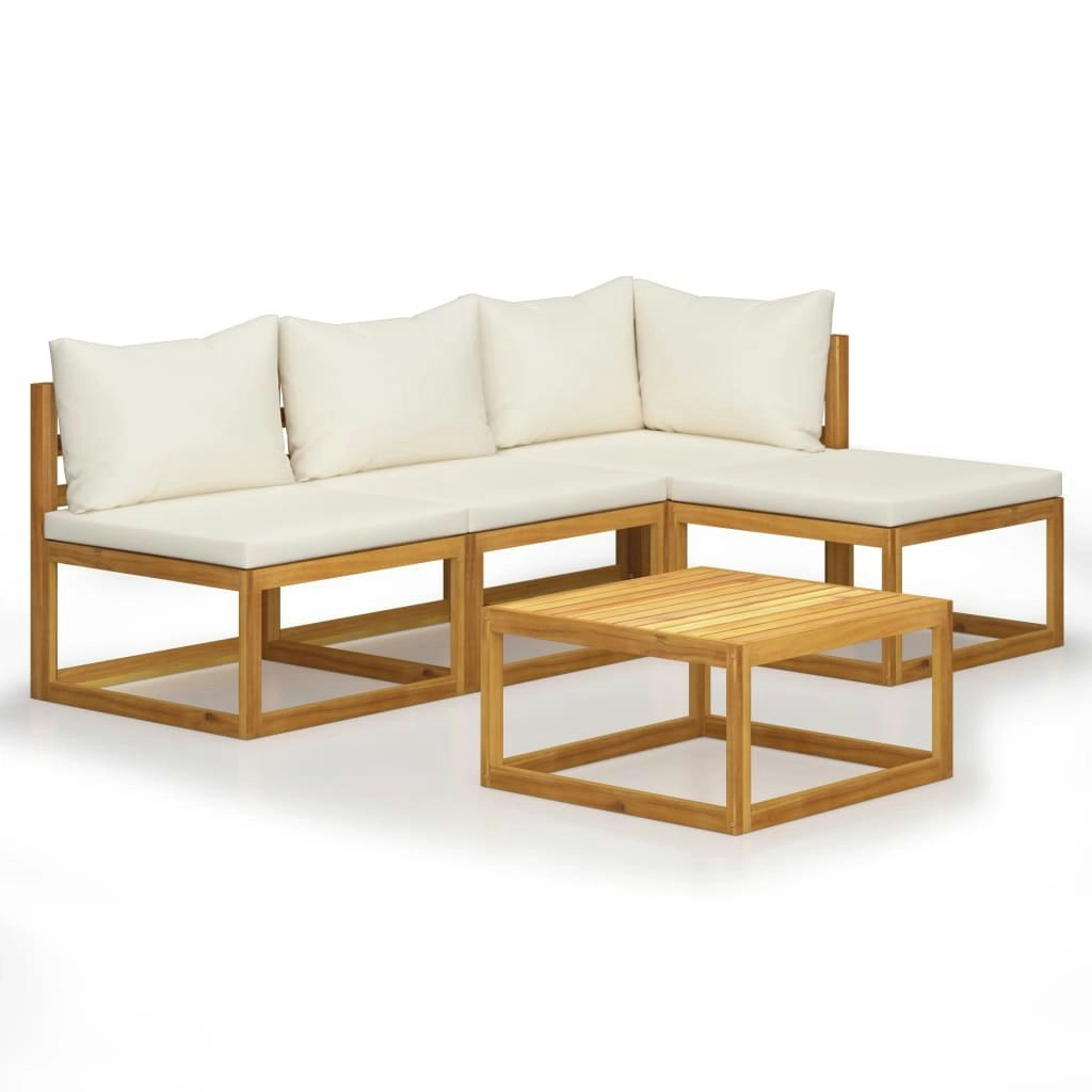 5 Piece Garden Lounge Set with Cushion Cream Solid Acacia Wood 3057633