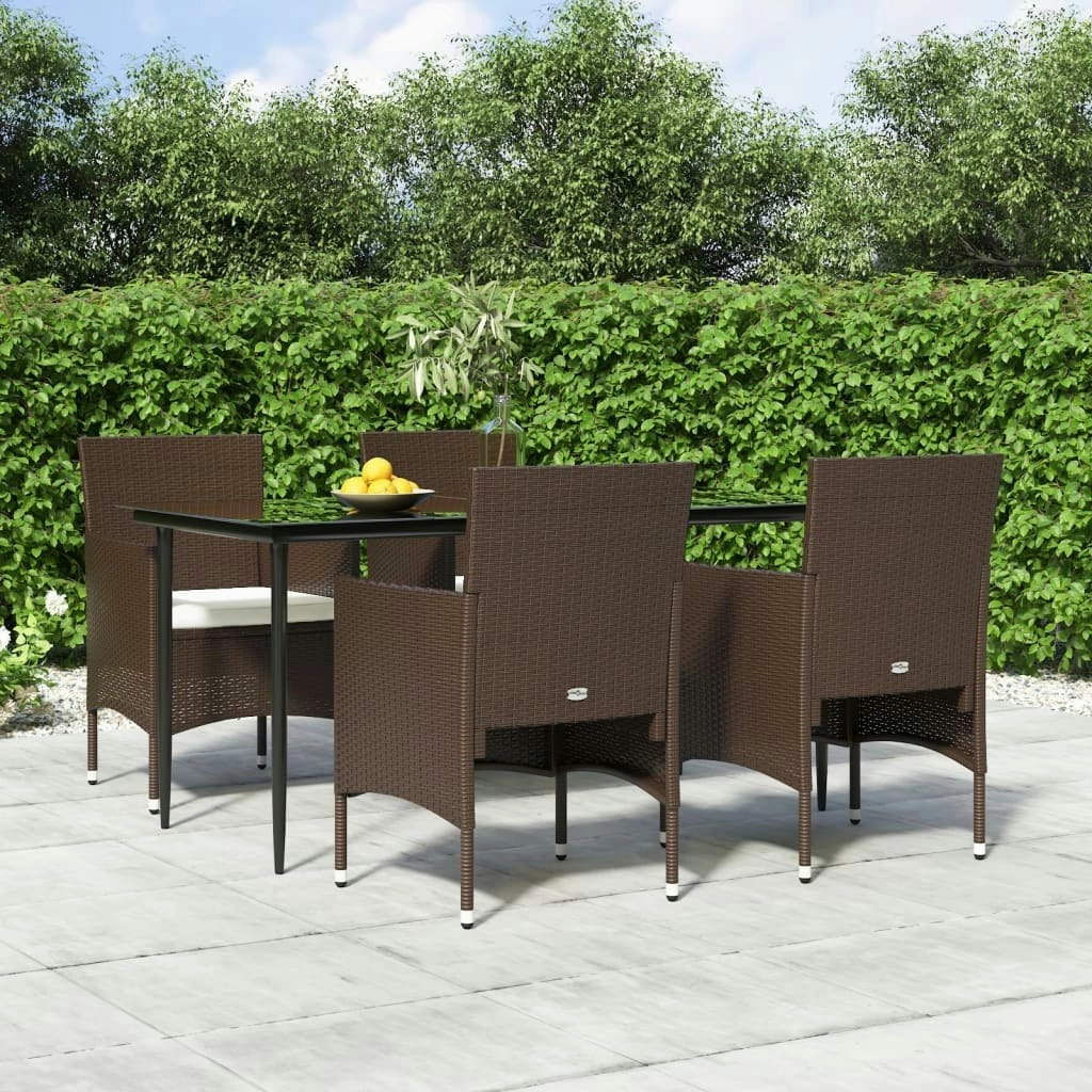 5 Piece Garden Dining Set with Cushions Brown and Black 3156628