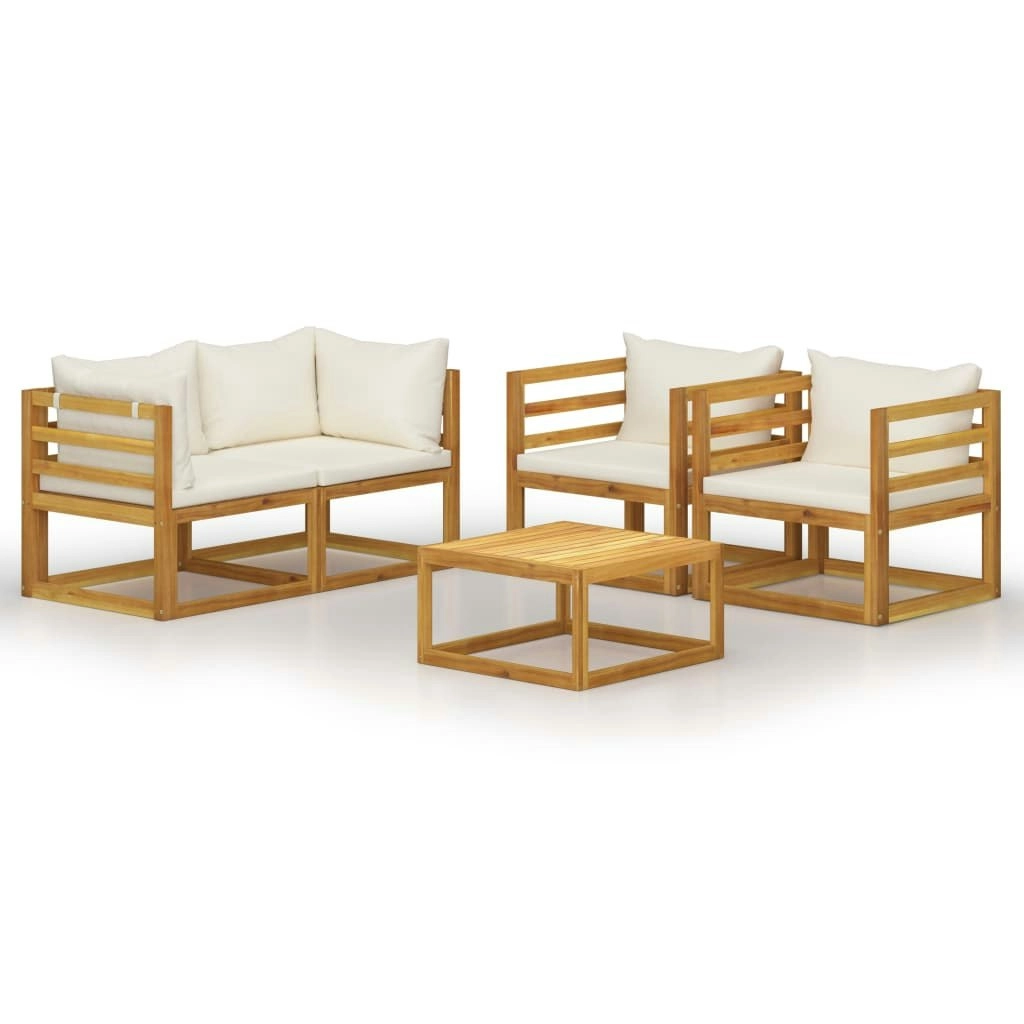 5 Piece Garden Lounge Set with Cushion Cream Solid Acacia Wood 3057640