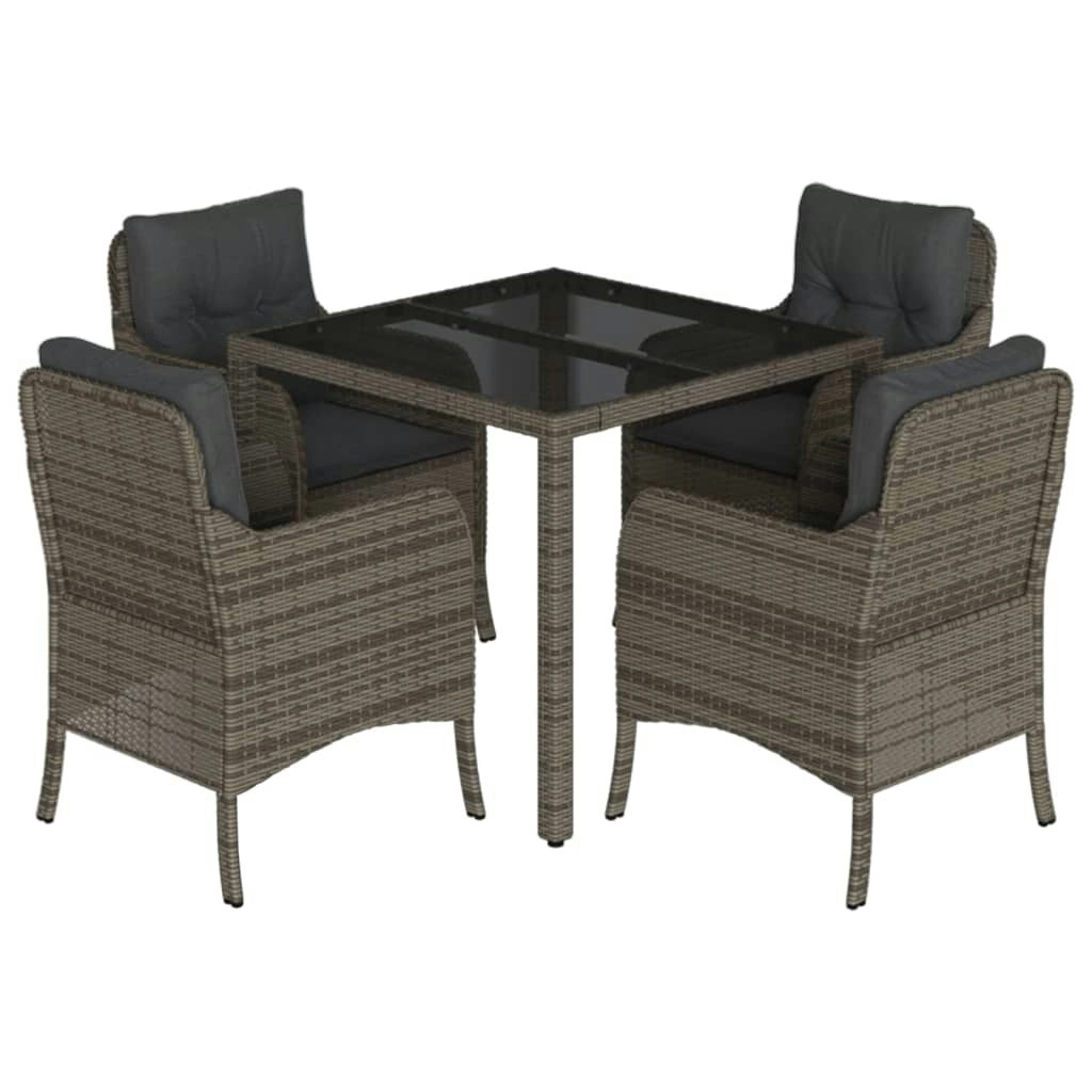 5 Piece Garden Dining Set with Cushions Grey Poly Rattan 3211855