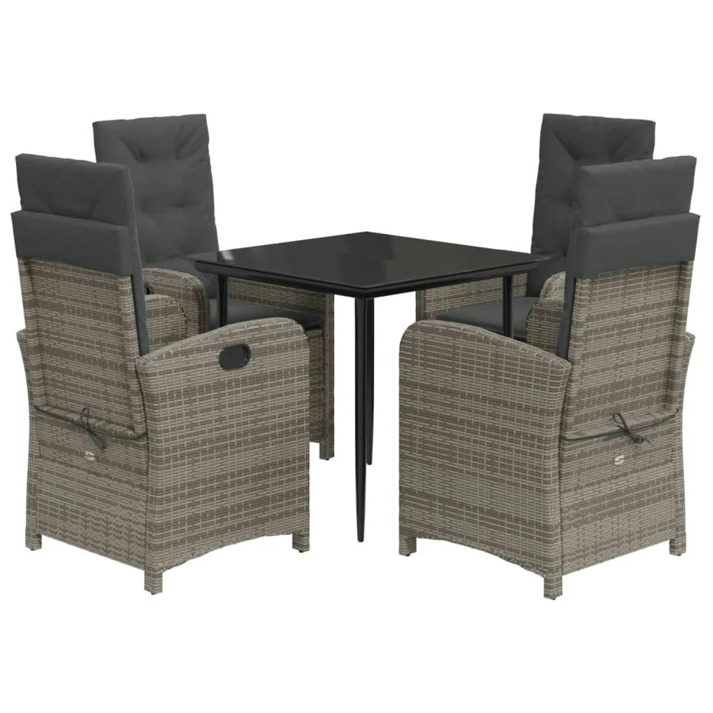 5 Piece Garden Dining Set with Cushions Grey Poly Rattan 3212351