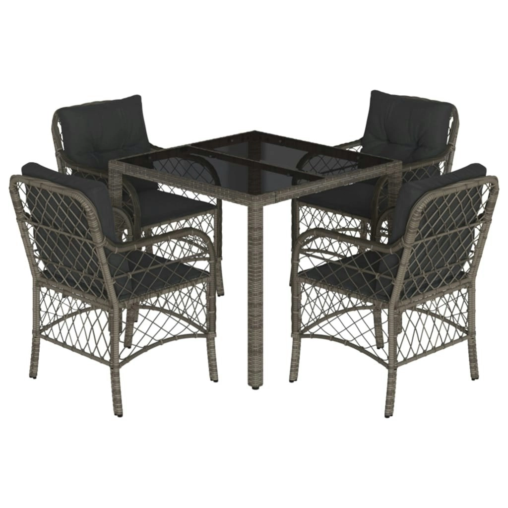 5 Piece Garden Dining Set with Cushions Grey Poly Rattan 3212031