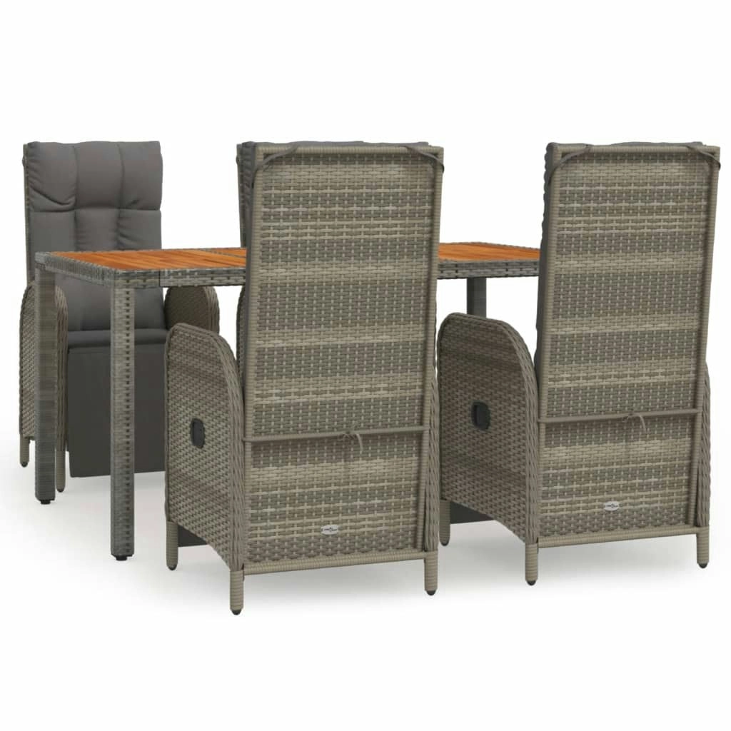 5 Piece Garden Dining Set with Cushions Grey Poly Rattan 3185046