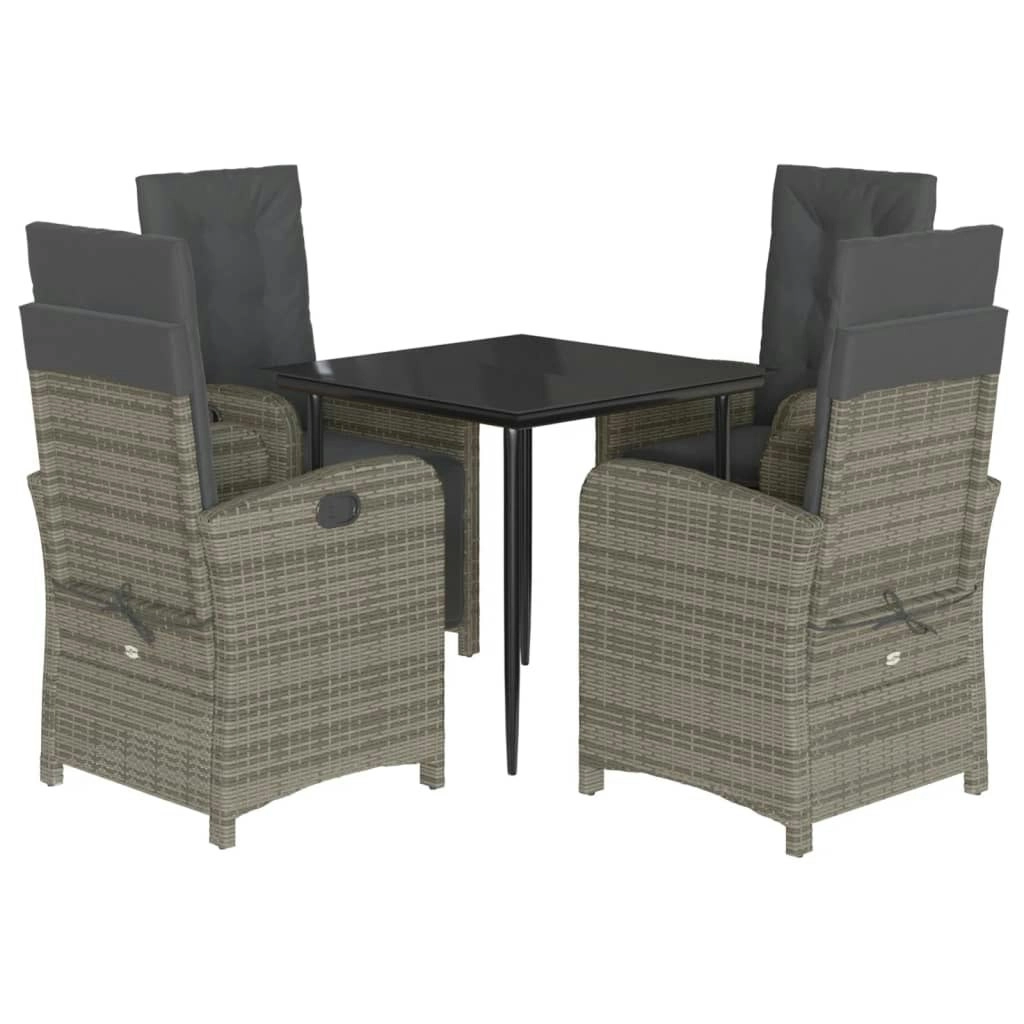 5 Piece Garden Dining Set with Cushions Grey Poly Rattan 3212557