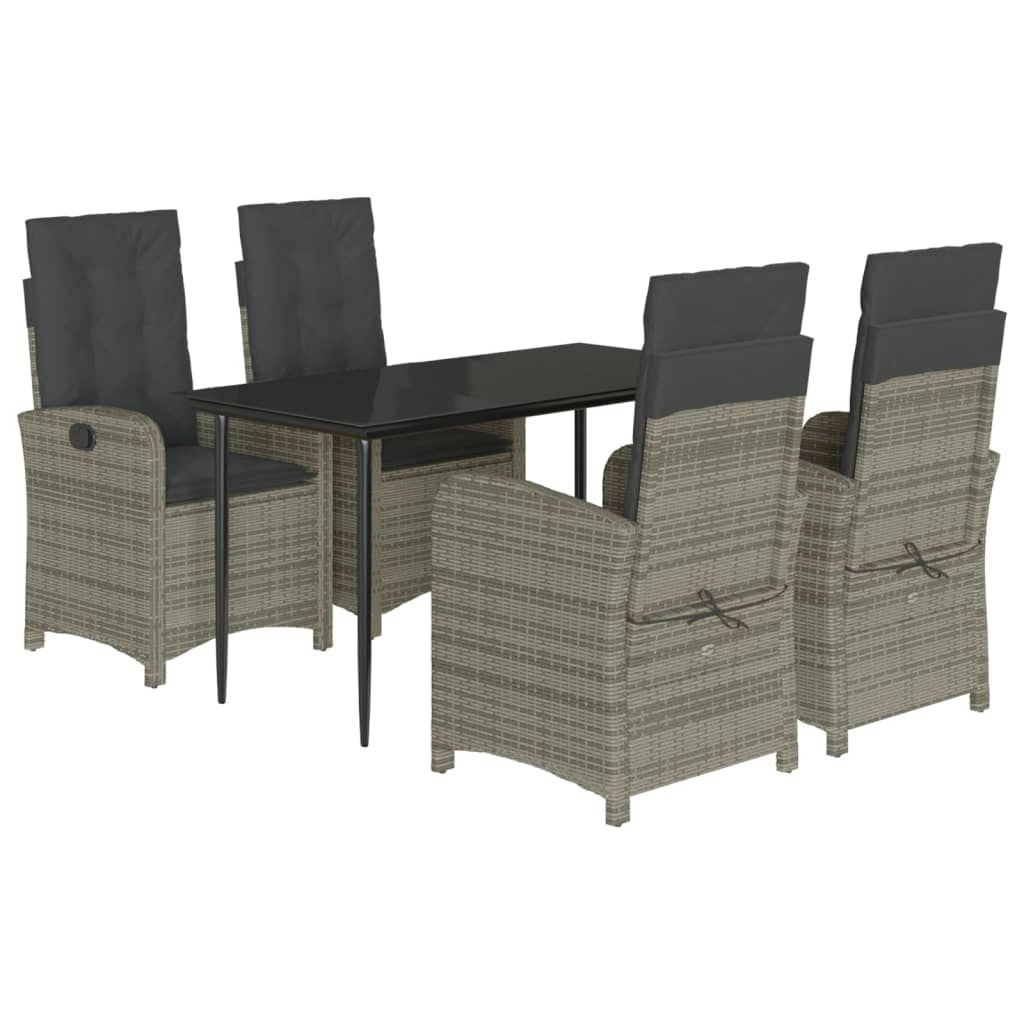 5 Piece Garden Dining Set with Cushions Grey Poly Rattan 3212353