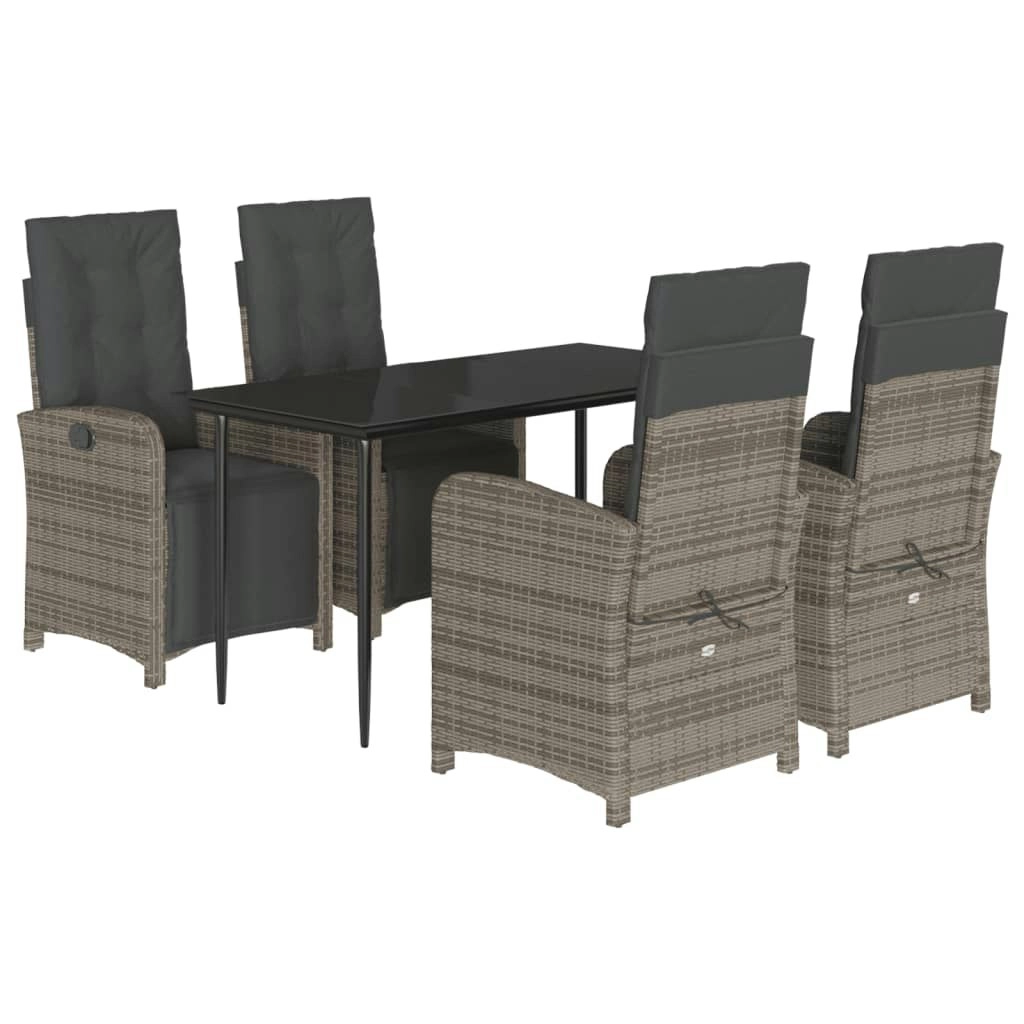 5 Piece Garden Dining Set with Cushions Grey Poly Rattan 3212558