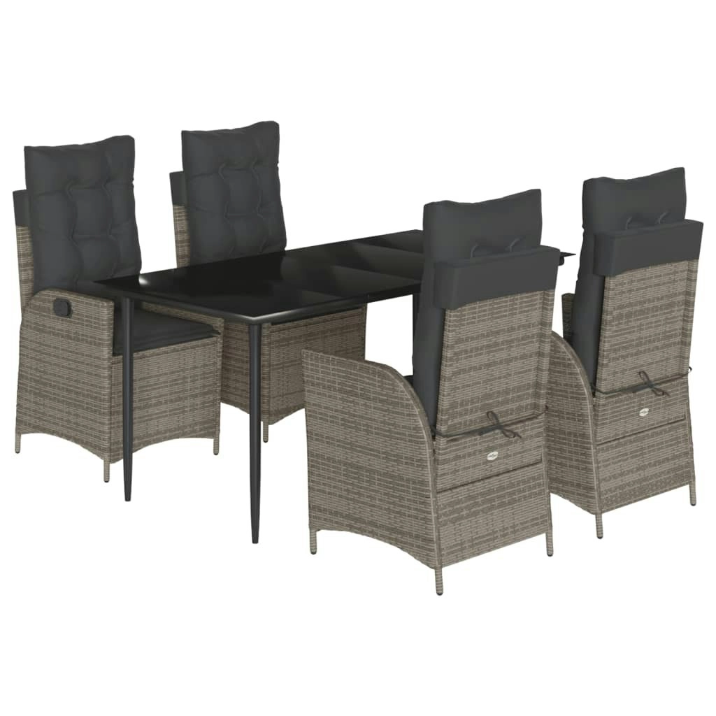 5 Piece Garden Dining Set with Cushions Grey Poly Rattan 3213218