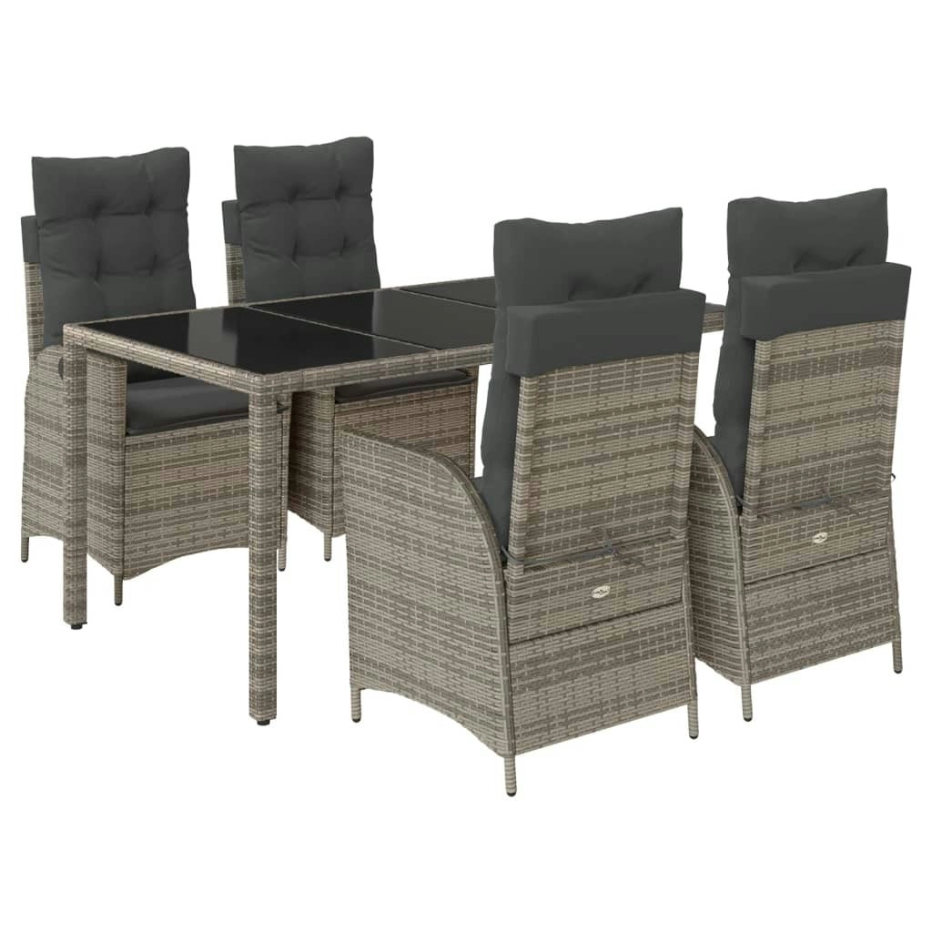 5 Piece Garden Dining Set with Cushions Grey Poly Rattan 3213079