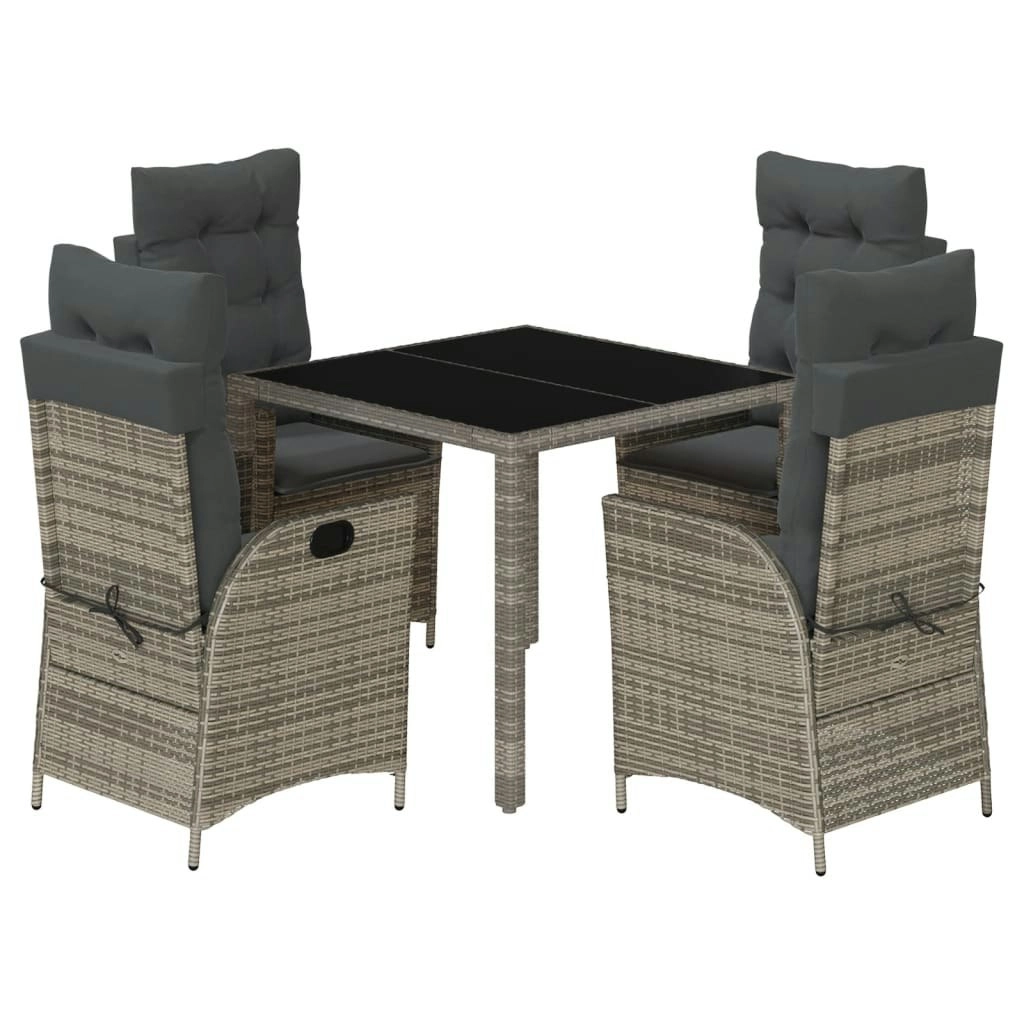 5 Piece Garden Dining Set with Cushions Grey Poly Rattan 3213077