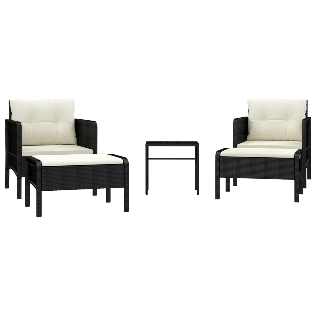 5 Piece Garden Lounge Set with Cushions Black Poly Rattan 319681