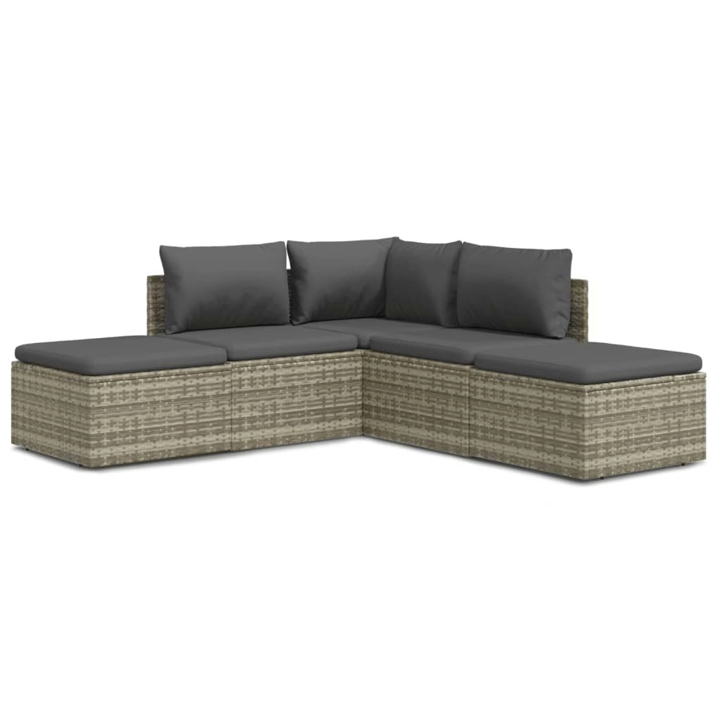 5 Piece Garden Lounge Set with Cushions Grey Poly Rattan 3157312