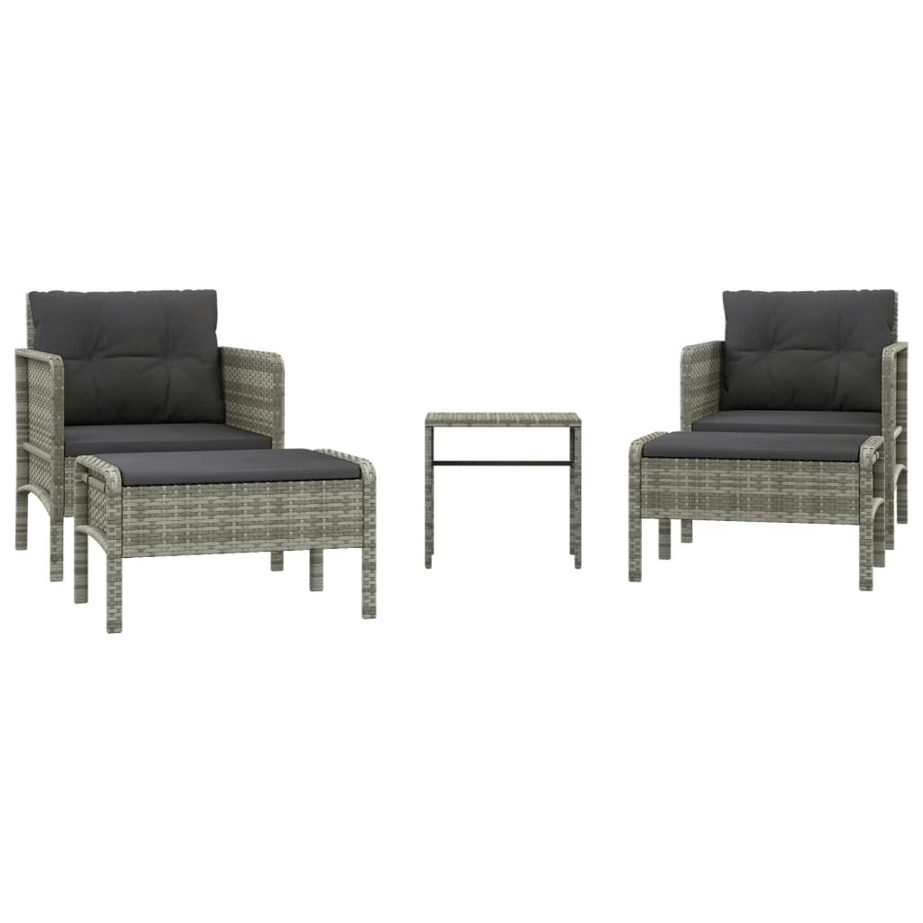 5 Piece Garden Lounge Set with Cushions Grey Poly Rattan 319682