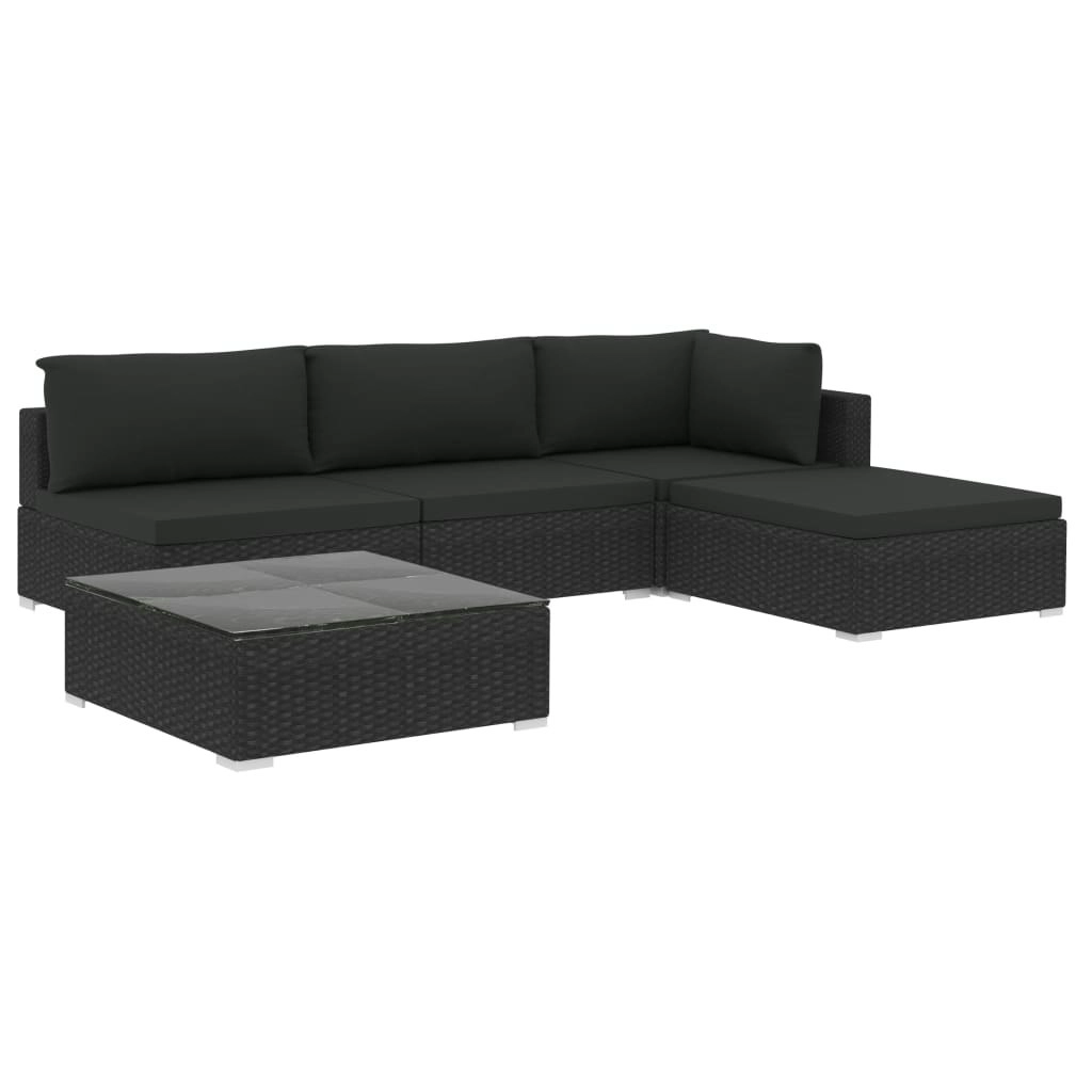 5 Piece Garden Lounge Set with Cushions Poly Rattan Black 46784