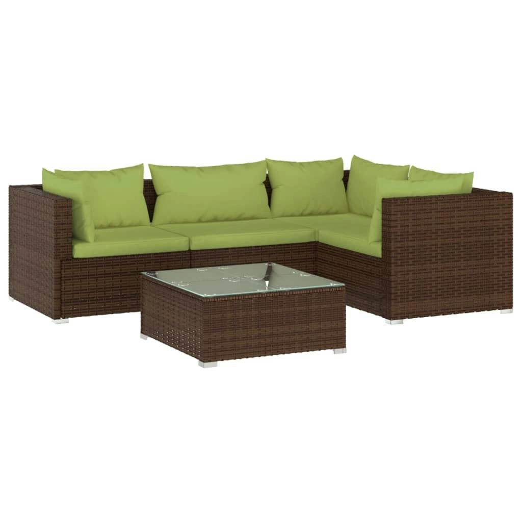 5 Piece Garden Lounge Set with Cushions Poly Rattan Brown 3101684