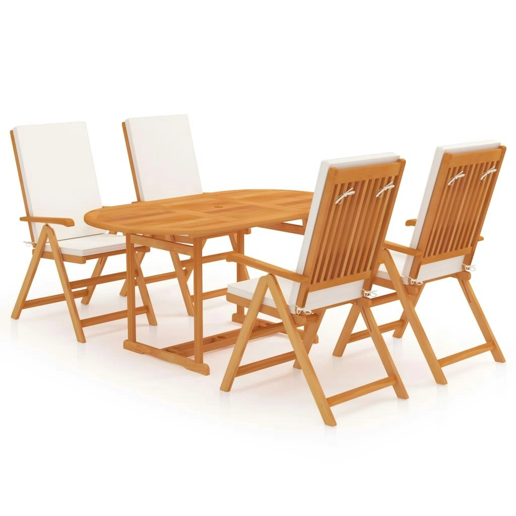 5 Piece Garden Dining Set with Cushions Solid Teak Wood 3059531