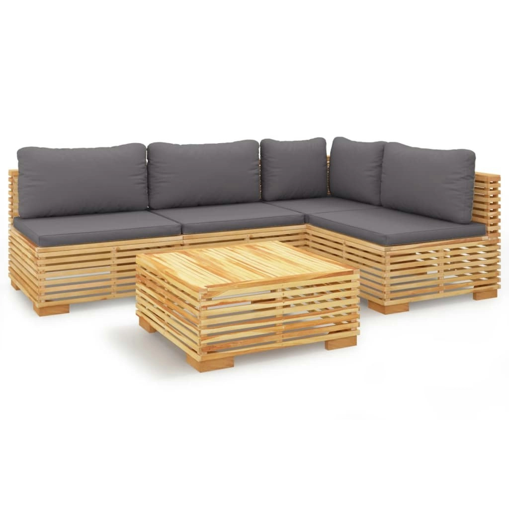 5 Piece Garden Lounge Set with Cushions Solid Teak Wood 3100902