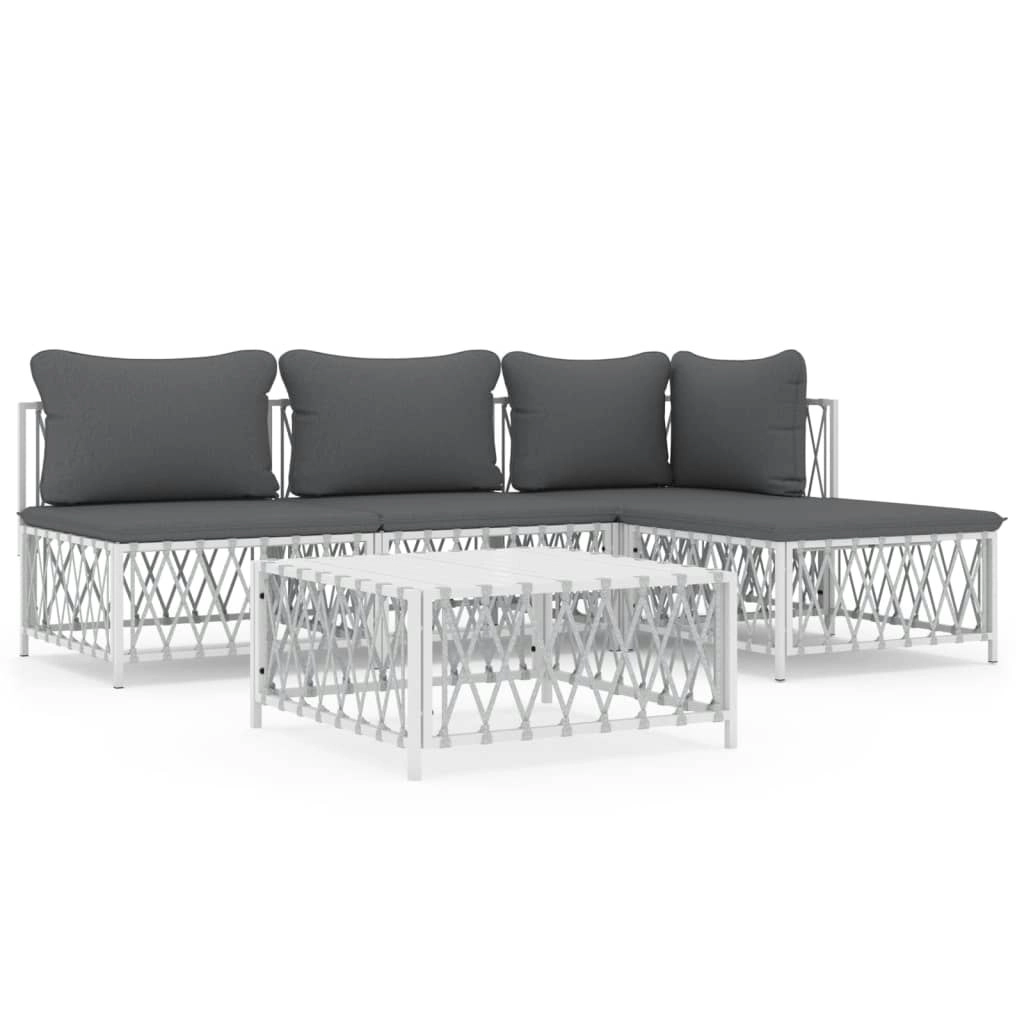 5 Piece Garden Lounge Set with Cushions White Steel 3186854