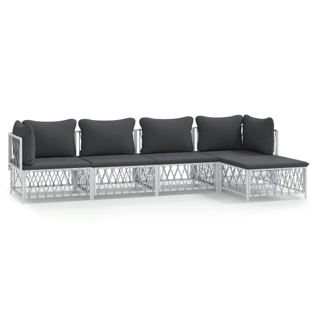 5 Piece Garden Lounge Set with Cushions White Steel 3186864