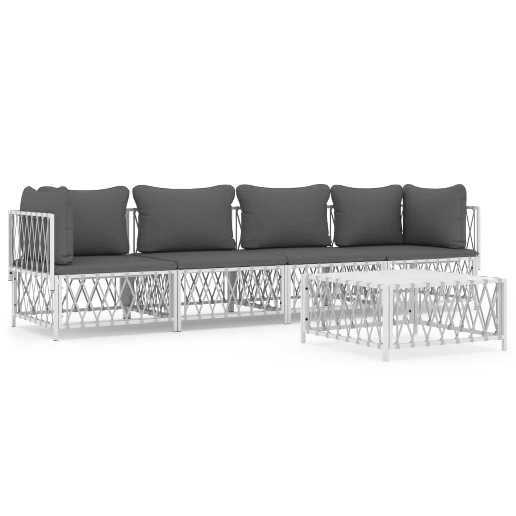 5 Piece Garden Lounge Set with Cushions White Steel 3186822