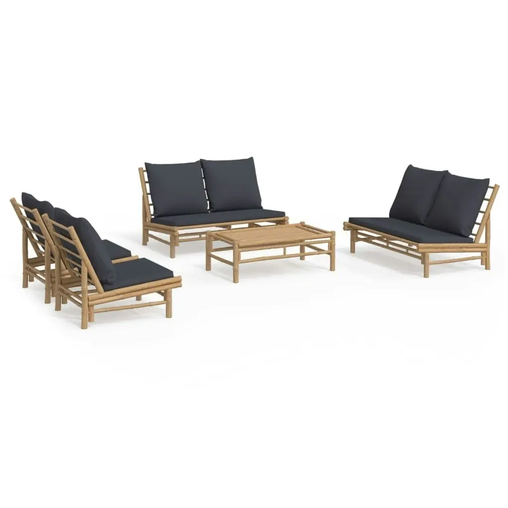 5 Piece Garden Lounge Set with Dark Grey Cushions Bamboo 3156484