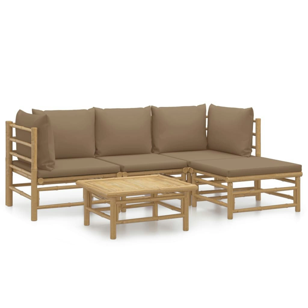 5 Piece Garden Lounge Set with Taupe Cushions  Bamboo 3155114