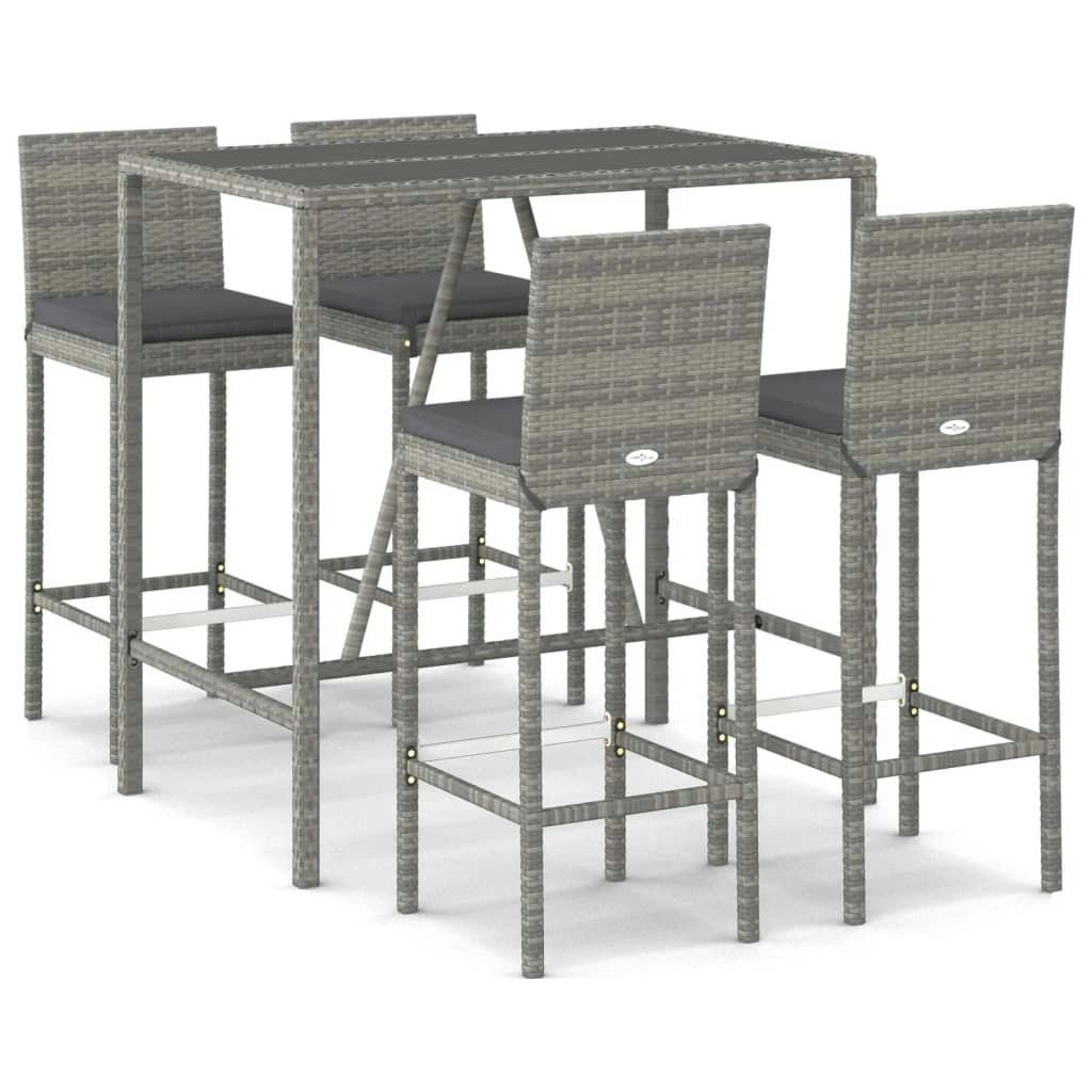 5 Piece Outdoor Bar Set with Cushions Grey Poly Rattan 3187644