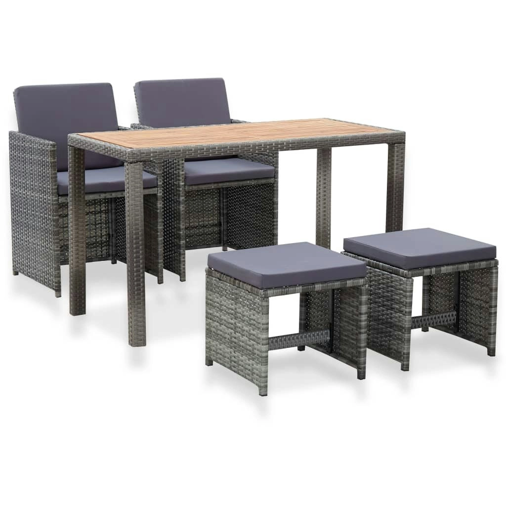 5 Piece Outdoor Dining Set Poly Rattan and Acacia Wood Anthracite 46368