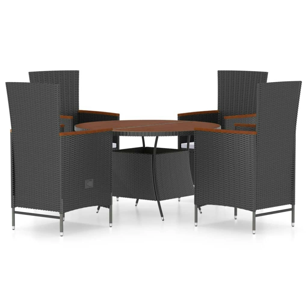 5 Piece Outdoor Dining Set with Cushions Poly Rattan Black 3059358