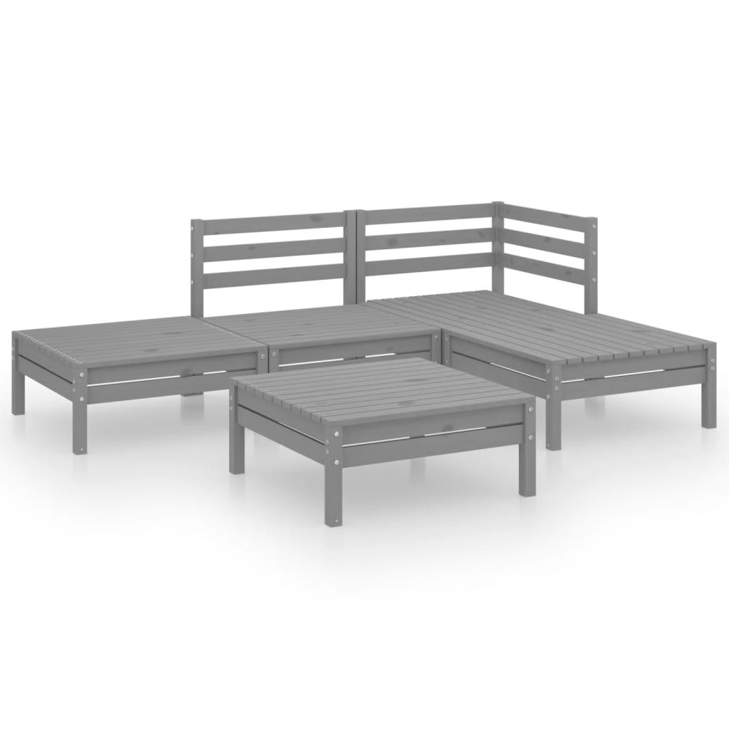 5 Piece Garden Lounge Set Solid Pinewood Grey 3082624