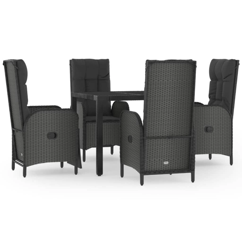 5 Piece Garden Dining Set with Cushions Black Poly Rattan 3185065