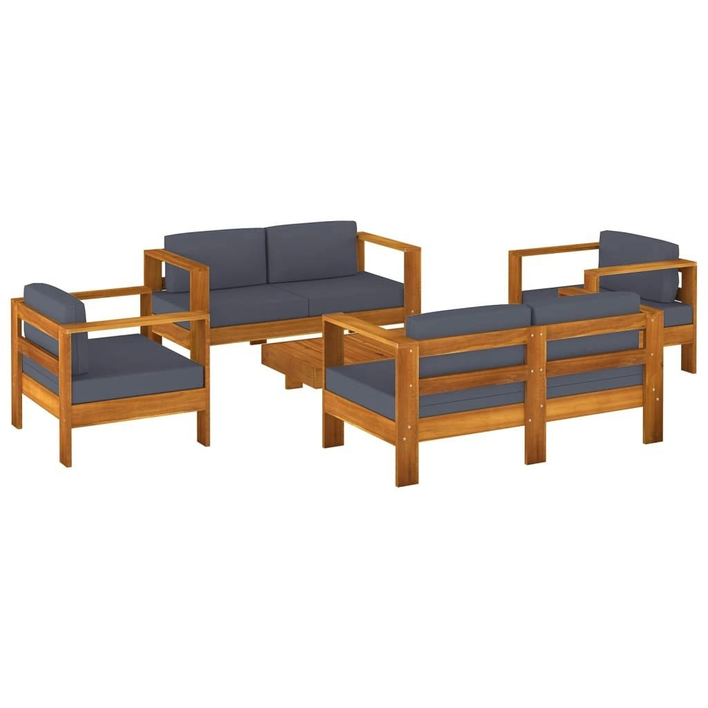 5 Piece Garden Lounge Set with Dark Grey Cushions Solid Wood 3144980