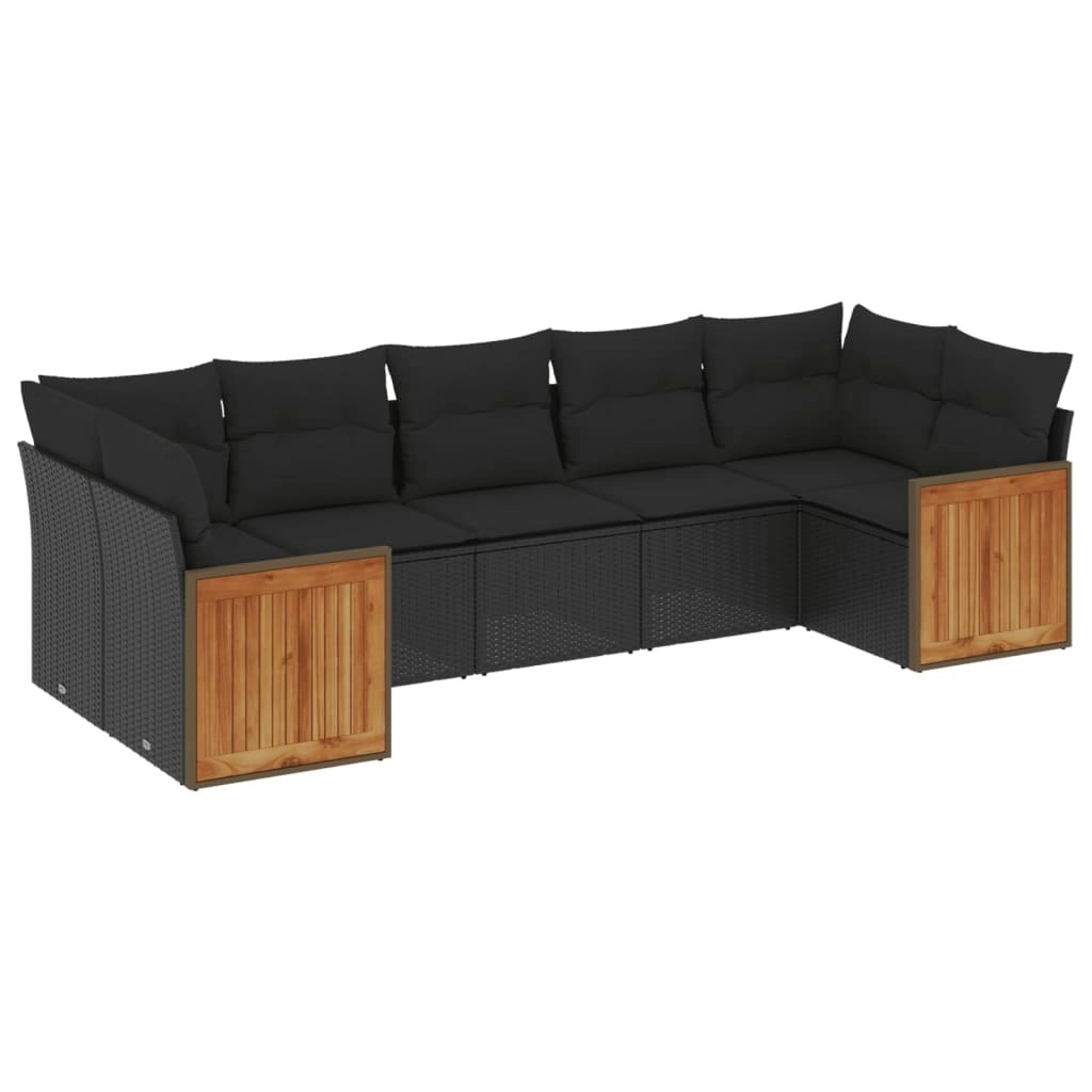 7 Piece Garden Sofa Set with Cushions Black Poly Rattan 3227945