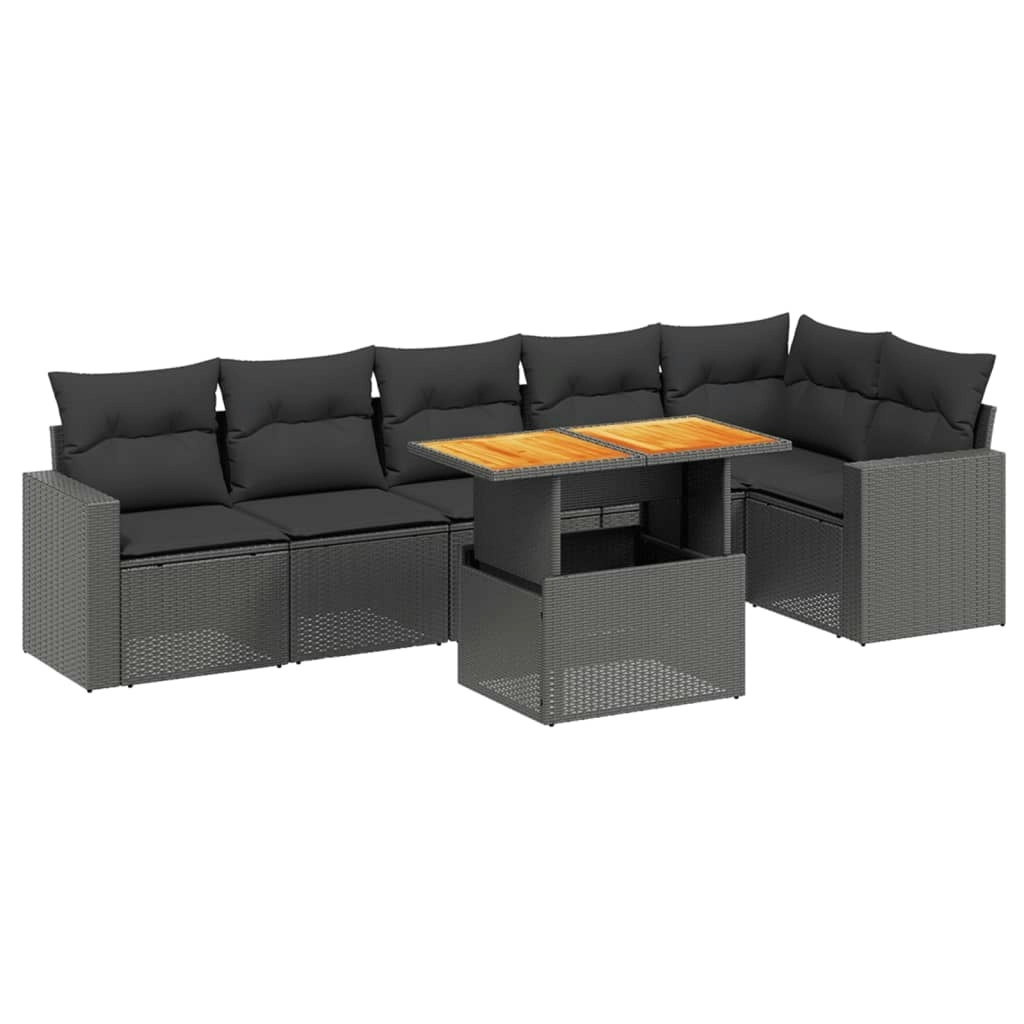 7 Piece Garden Sofa Set with Cushions Black Poly Rattan 3271321