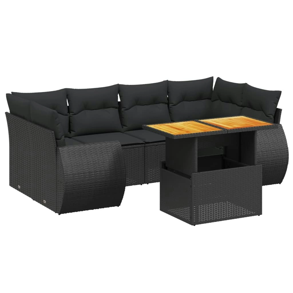 7 Piece Garden Sofa Set with Cushions Black Poly Rattan 3272091