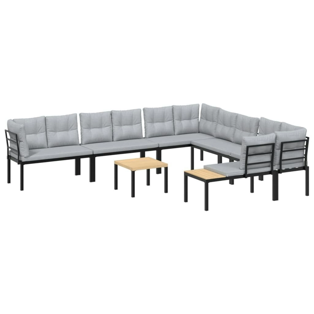 7 Piece Garden Sofa Set with Cushions Black Powder-coated Steel 3283656