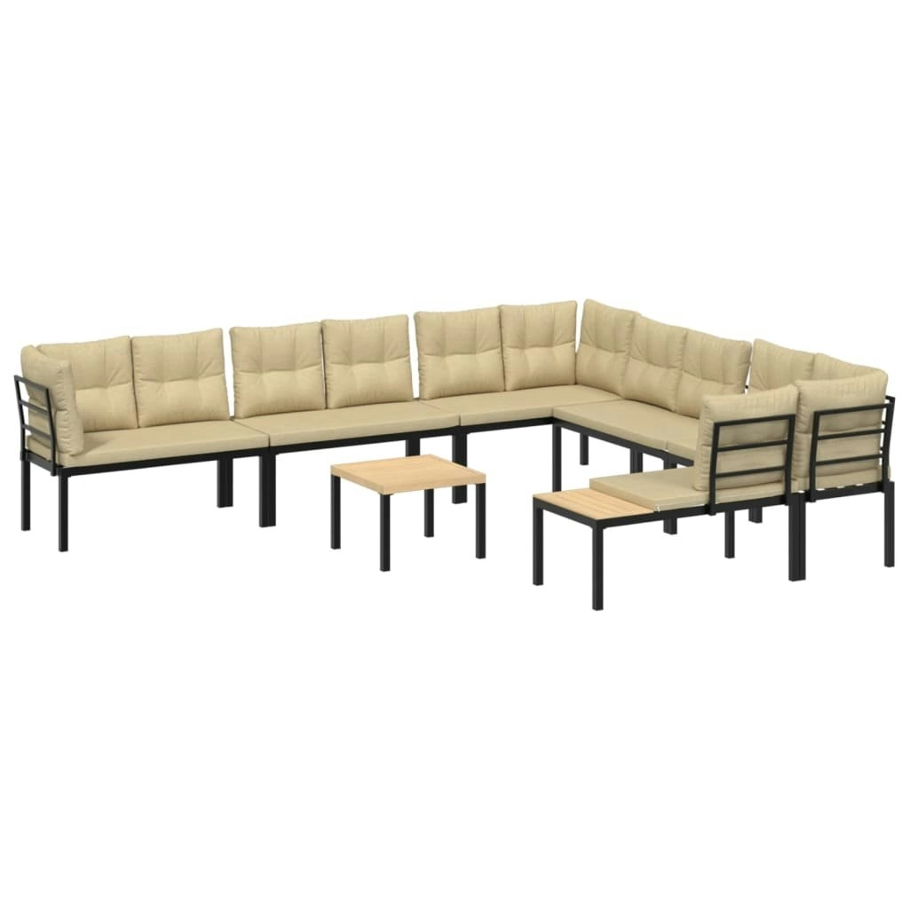 7 Piece Garden Sofa Set with Cushions Black Powder-coated Steel 3283655