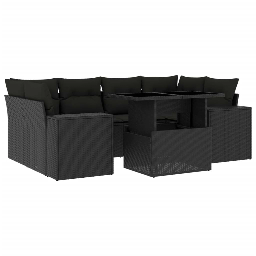 7 Piece Garden Sofa Set with Cushions Black Poly Rattan 3269015