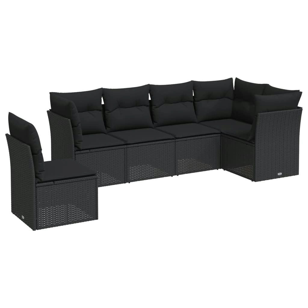 6 Piece Garden Sofa Set with Cushions Black Poly Rattan 3249534