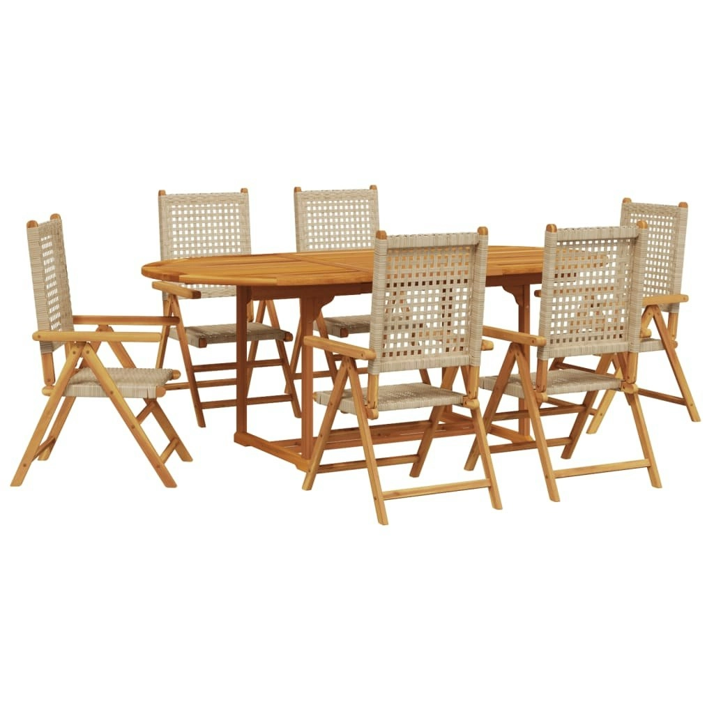 7 Piece Garden Dining Set Beige Poly Rattan and Solid Wood 3281720