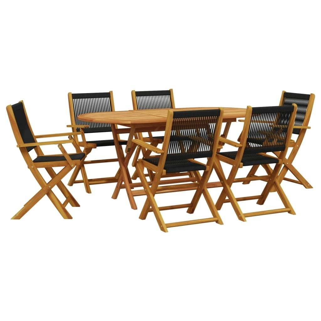 7 Piece Garden Dining Set Black Polypropylene and Solid Wood 3281709