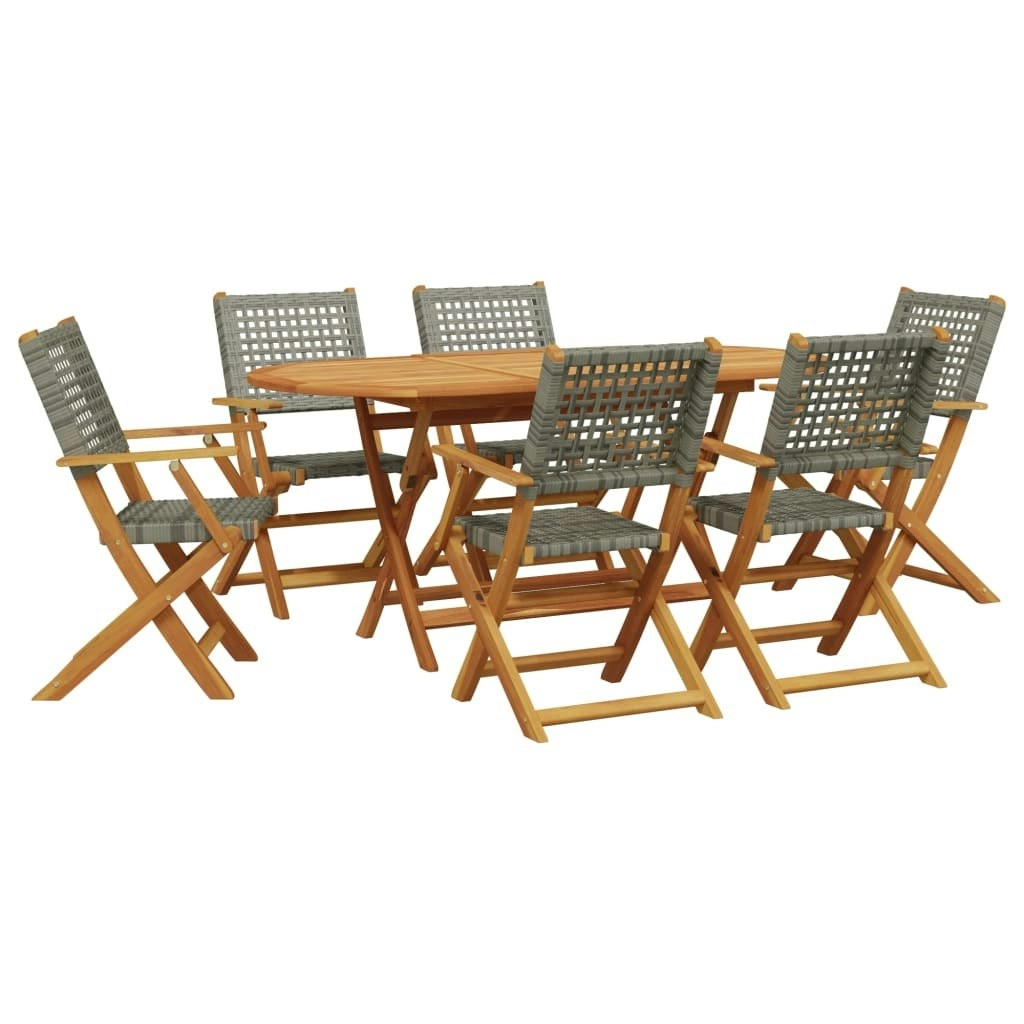 7 Piece Garden Dining Set Grey Poly Rattan and Solid Wood 3281707