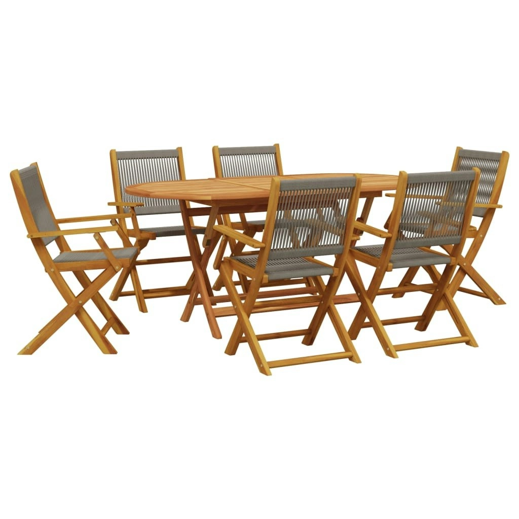 7 Piece Garden Dining Set Grey Polypropylene and Solid Wood 3281710