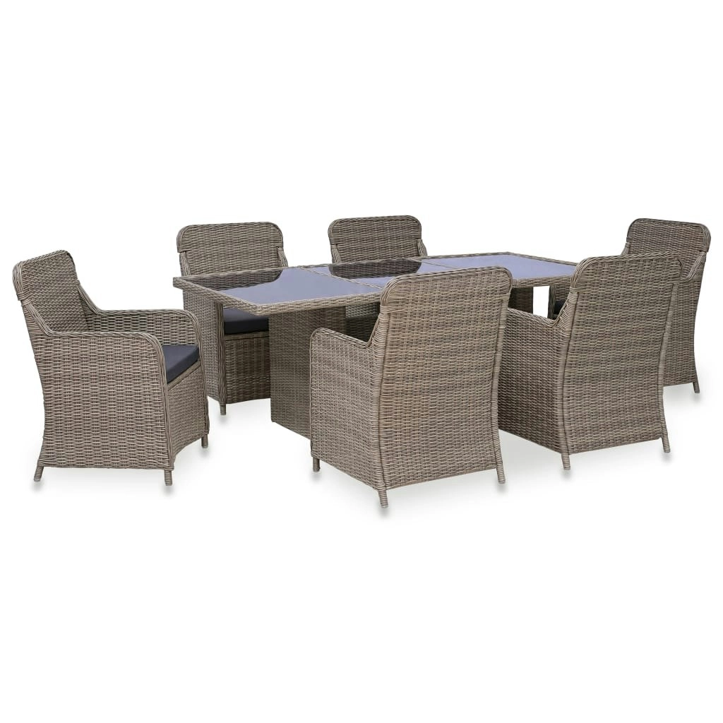 7 Piece Outdoor Dining Set Poly Rattan Brown 3057796