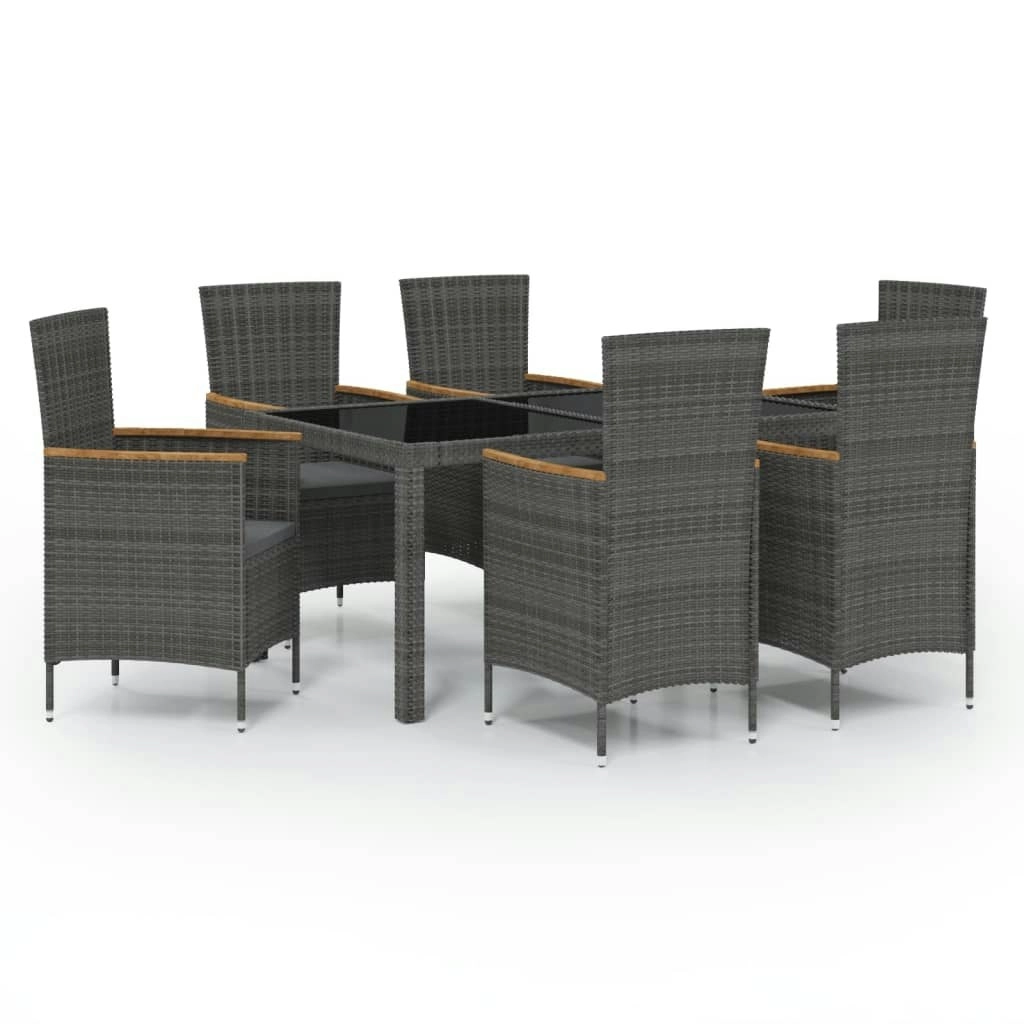 7 Piece Outdoor Dining Set with Cushions Poly Rattan Black and Grey 3094936