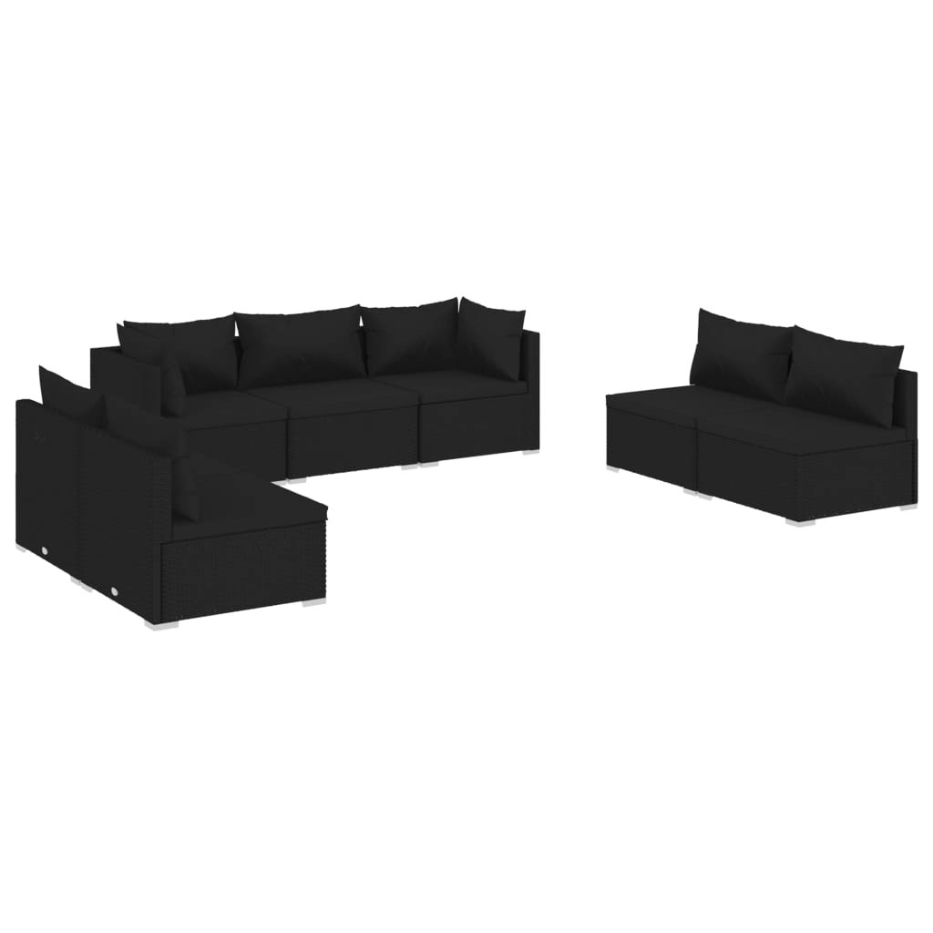 7 Piece Garden Lounge Set with Cushions Poly Rattan Black 3102232