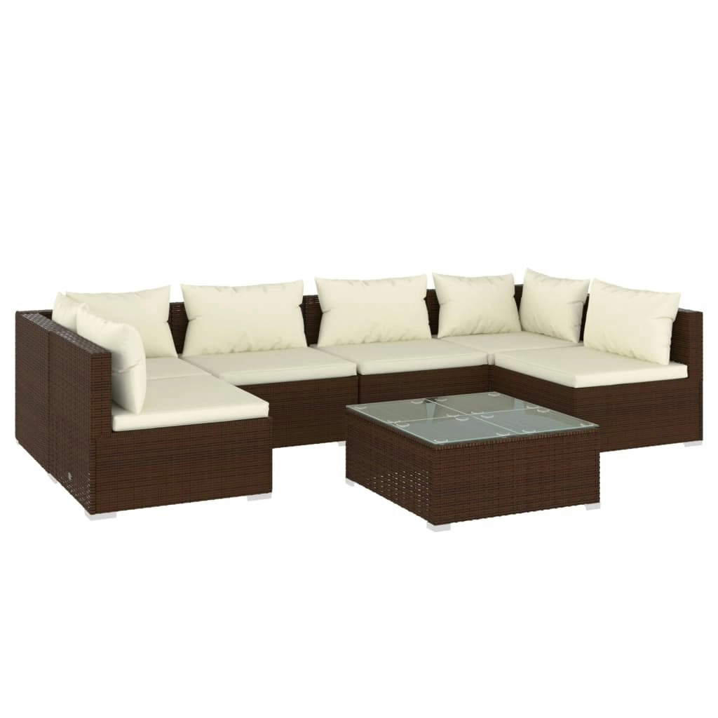 7 Piece Garden Lounge Set with Cushions Poly Rattan Brown 3101882