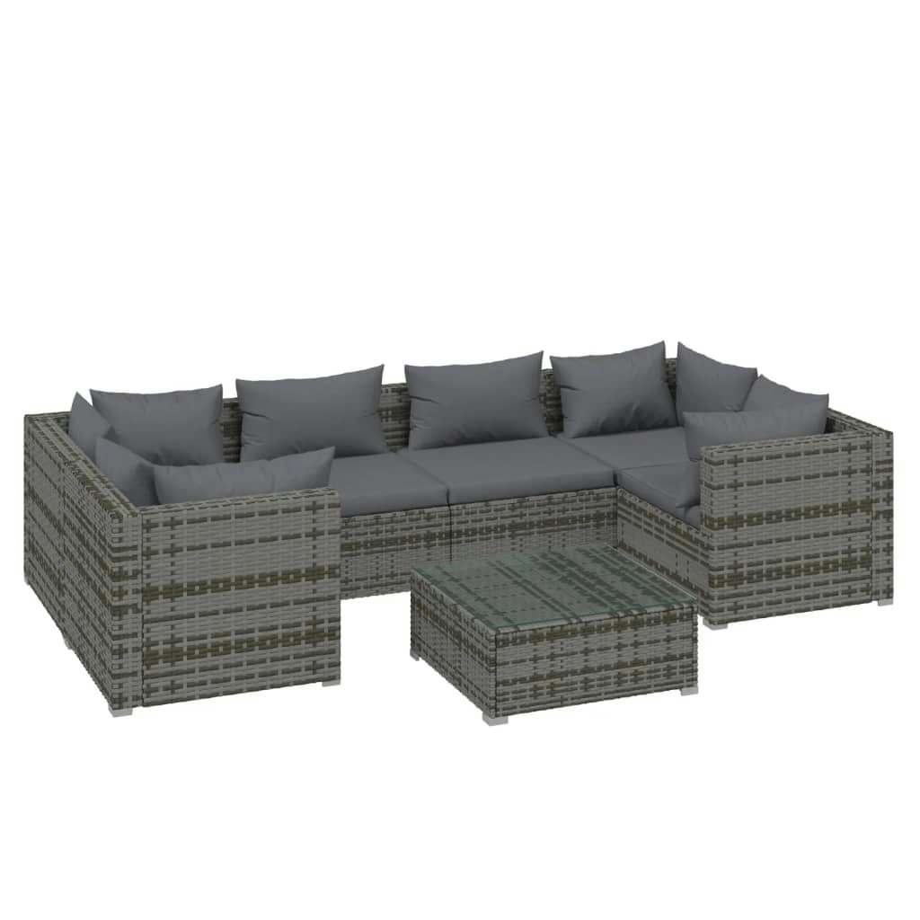 7 Piece Garden Lounge Set with Cushions Poly Rattan Grey 3101949