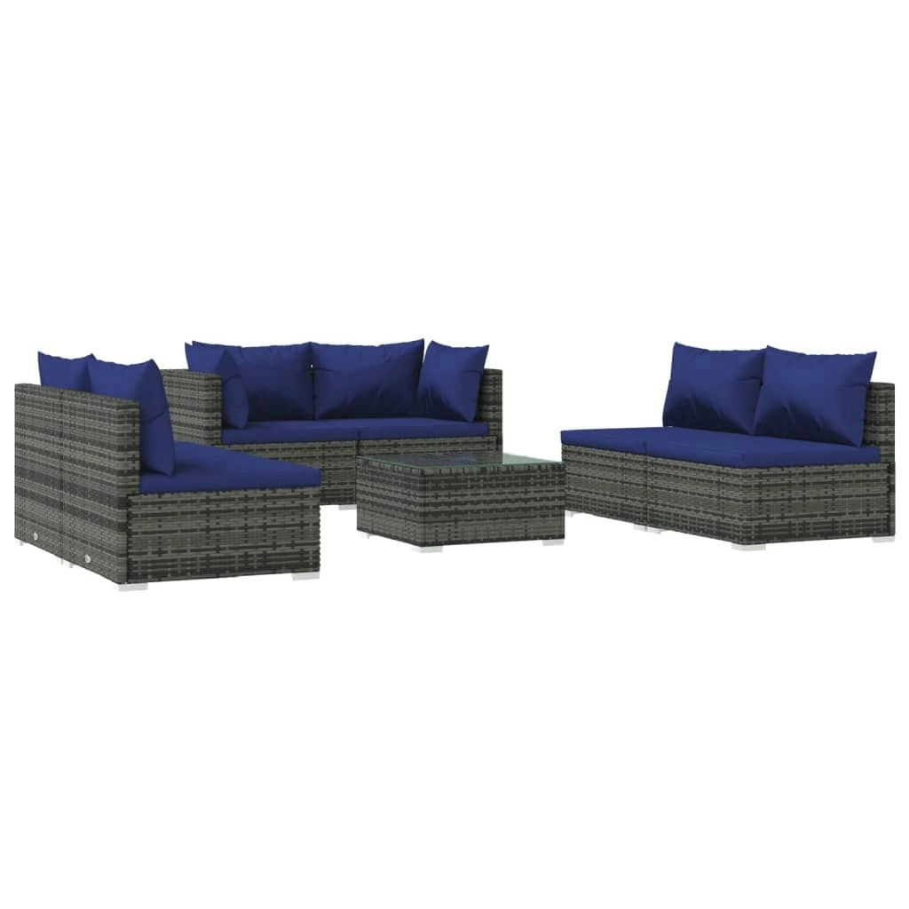 7 Piece Garden Lounge Set with Cushions Poly Rattan Grey 3102230