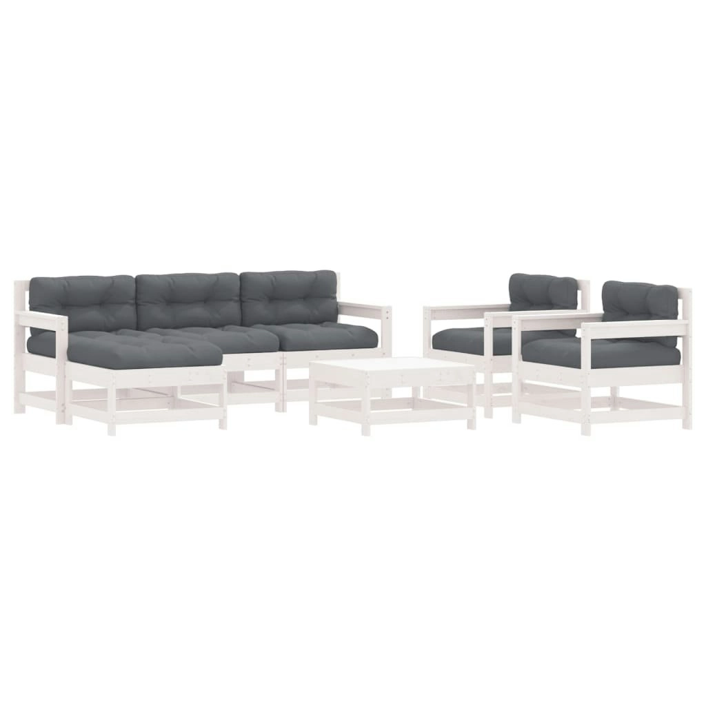 7 Piece Garden Lounge Set with Cushions White Solid Wood 3185823