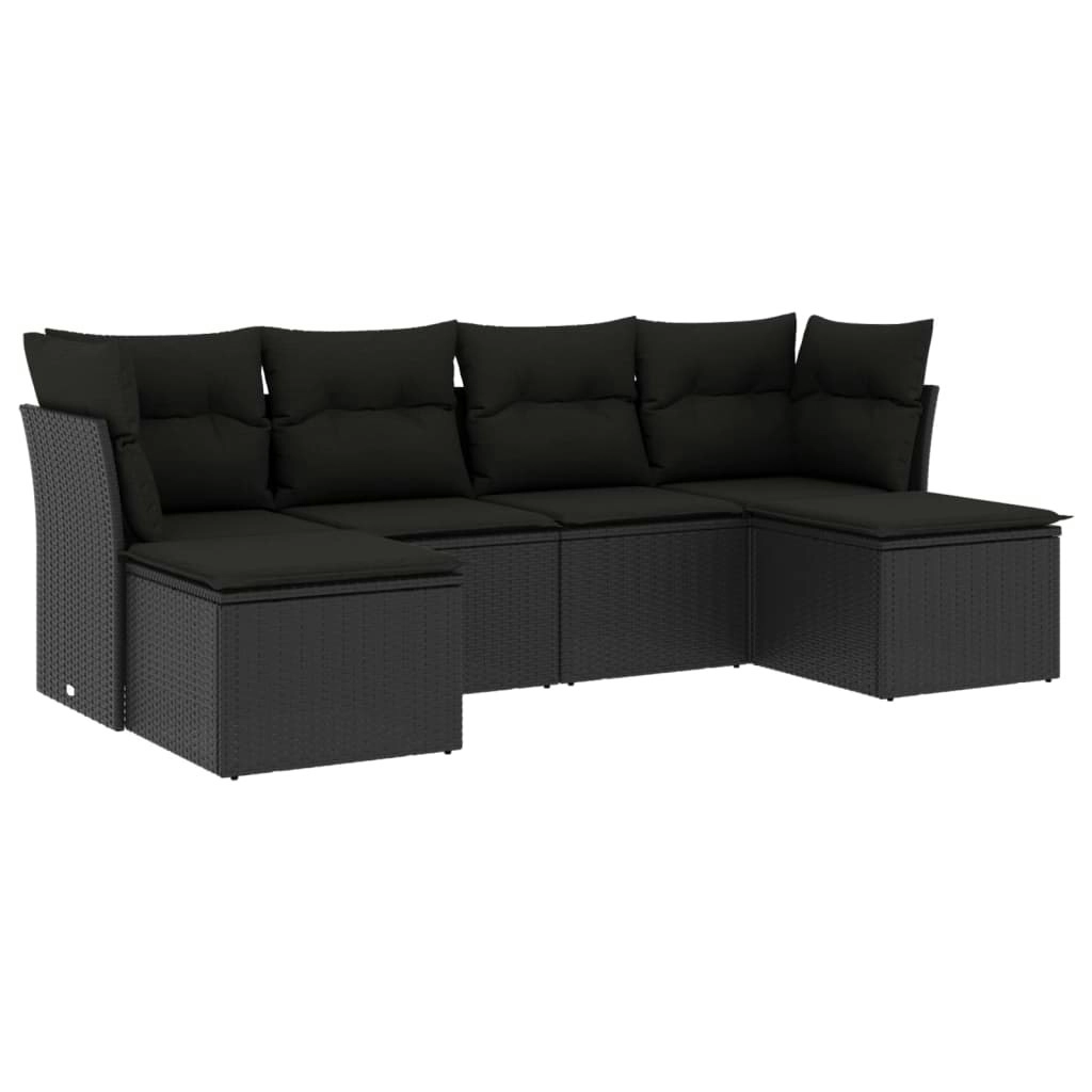 6 Piece Garden Sofa Set with Cushions Black Poly Rattan 3249844